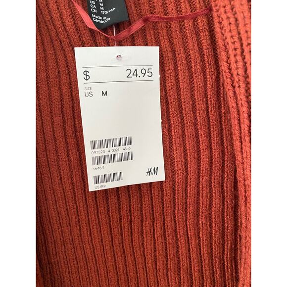 Women's H&M Basic Sz M Sweater Cardigan Long Sleeve Collared Orange/Red - Picture 3 of 6